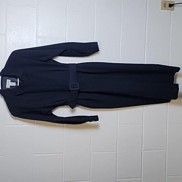 Lands End Navy Shirt Waist Covered Button Placket Wool Fully Lined Dress Pockets - Picture 1 of 16